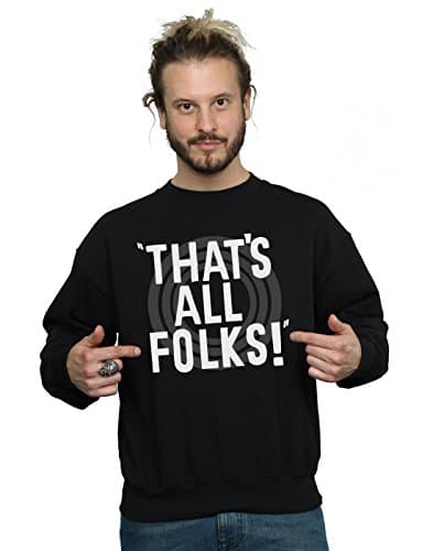 Image of LOONEY TUNES Men's That's All Folks Text Sweatshirt Small Black