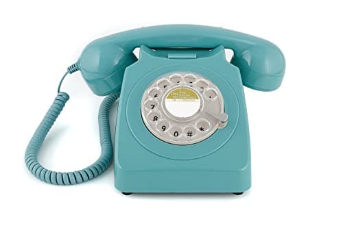 Image of GPO 746 Rotary 1970s-Style Retro Landline Telephone, Classic Telephone with Ringer On/Off Switch, Curly Cord, Authentic Bell Ring for Home, Hotels- Blue