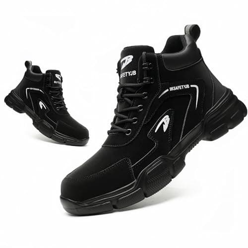 Image of ZSDZSZ Steel Toe Cap Boots Mens Waterproof Safety Boots Women Lightweight Safety Trainers Non Slip Work Boots, Black, UK 10