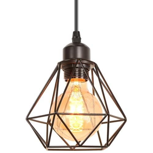 Image of iDEGU Vintage Ceiling Pendant Light Fitting, Geometric Cage Style E27 Industrial Metal Chandelier Lamp Shade for Bedroom Living Room Dining Room, Black, Ø 16cm (1-Light)