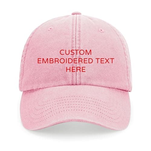 Image of Personalised Embroidered Baseball Cap Custom Name Text Vintage Washed Adjustable Cotton Dad Style Hat Custom Gift for Him Her Mum Dad 15 Colours (Dusty Pink)