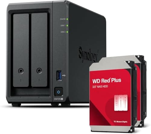 Image of Synology DS725+ Bundle 8TB Western Digital (WD Red Plus 2X 4TB) 2 Bay Plus Series with Ryzen R1600, 4GB RAM (32GB max), 1x 2.5GbE, 1x 1GbE, 2X M.2 NVMe Slots