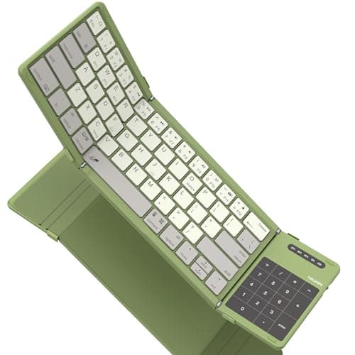 Image of Nillkin Foldable Bluetooth Keyboard Folding with Touchpad & Number Pad, Portable Wireless Full Size Travel Keyboard with Trackpad for PC Laptop iPad Tablets Smartphone, Silicone Leather Cover, Green