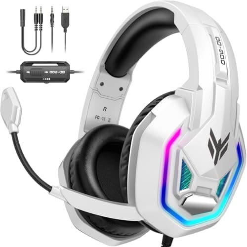Image of Gaming Headset for PS5, PS4, Xbox Series X|S, Xbox One, PC, Switch, Mac - RGB Over-Ear Headphones with 7.1 Surround Sound, Noise Cancelling Mic, 50mm Drivers & Memory Foam Ear Pads