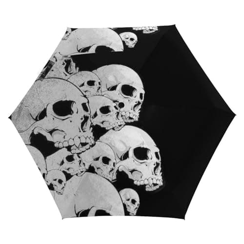 Image of LEDFCVSU Folding Umbrella, Black Skulls Umbrella,5 Fold Travel Umbrella for Windproof, Rainproof