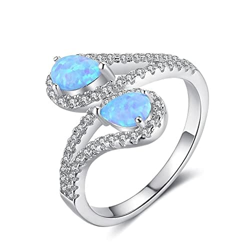 Image of LOKILOKI Luxury Blue Fire Opal Rings Real 925 Sterling Silver Finger Rings Cubic Zirconia Women Wedding Jewelry Gifts