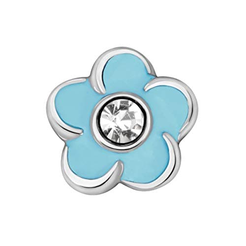 Image of Quiges Floating Living Memory Charm Silver Plated Blue Flower with Cubic Zirconia for Personalised Memory Lockets