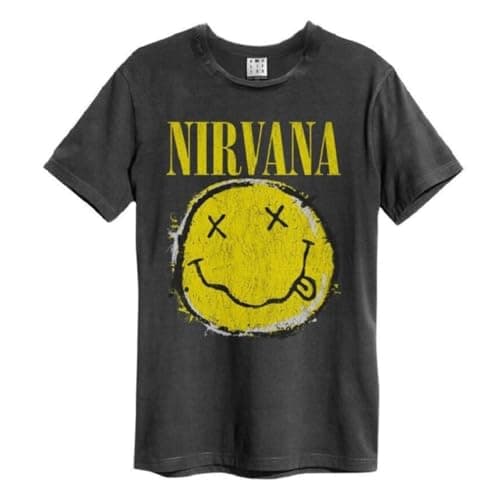 Image of Amplified Unisex Adult Worn Out Smiley Nirvana T-Shirt (XL) (Charcoal)
