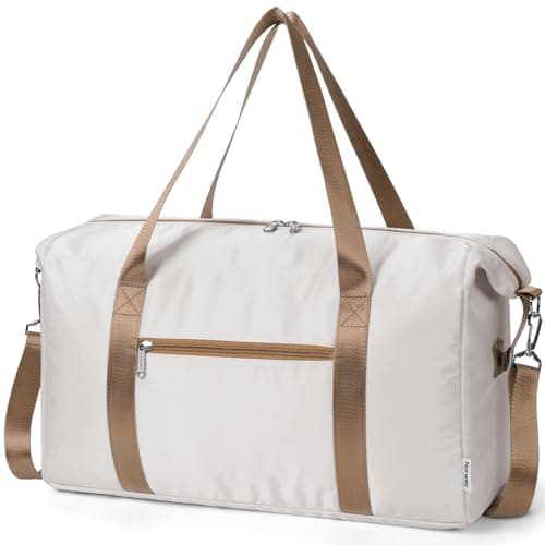 Image of Narwey for Easyjet Cabin Bag 45x36x20 New Easyjet Underseat Easy Jet Cabin Bag Foldable Travel Duffel Carry on Luggage Weekend Overnight Hospital Bags for Women and Men 25L (Beige with Brown Straps)