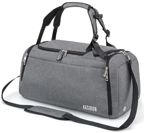 Image of Sports Duffle Bag with Shoes Compartment and Wet Pocket, 42L Waterproof Gym Bag for Men and Women, Durable Travel Duffel Bag with Shoulder Strap and Combination Lock (Light Grey)