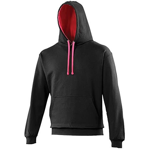 Image of AWDis Men's Varsity Hoodie, Multicoloured (Jet Black/Hot Pink), Medium