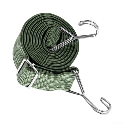 Image of Heavy Duty Elastic Bungee Cord with Hooks 40mm Flat Strap Adjustable Stretchable Rope for Garden Plant Ties Windproof Securing Black(2m green)
