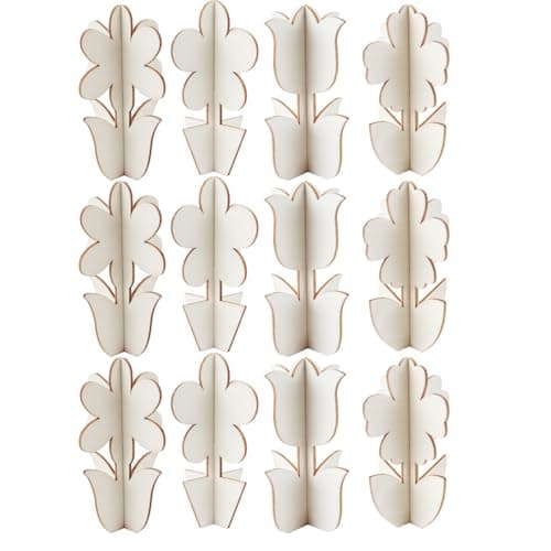 Image of Hoite 24Pcs Unfinished Wood Crafts 4 Styles 3D DIY Paint Your Own Spring Wood Craft Decor Floral Cutouts Ornament for Home Decor Gift