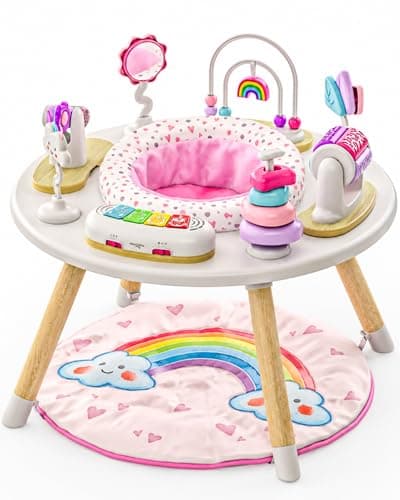 Image of Move2Play 4-in-1 Baby Activity Center | Montessori-Inspired Design | 8 Interactive Toys | Tummy Time, Exersaucer, Jumper | 3-6+ Month Must Have | Baby Essential (Rainbow Mat)