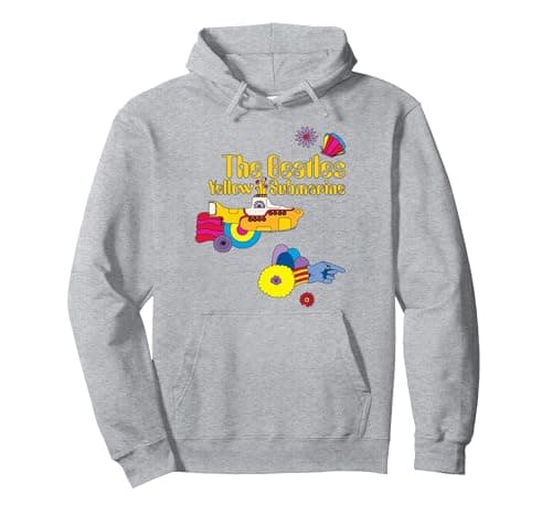Image of The Beatles Yellow Submarine - Patches Pullover Hoodie, Adult Unisex, Heather Grey, Small