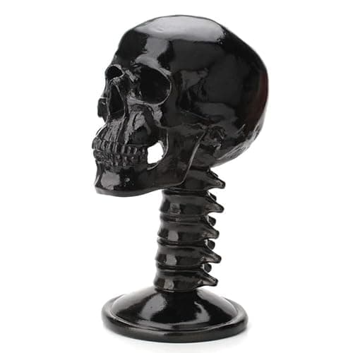 Image of EdirFtra Skull Headphones Stand, Skeleton Helmet Rack, Multifunctional Sunglasses Scarf Skull Helmet Stand, Resin Black Skull With Spine Home Ornament