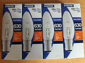 Image of Status 42w 55w Watt SBC Small Push In B15 Clear Halogen Saver Candle Light Bulb x 4