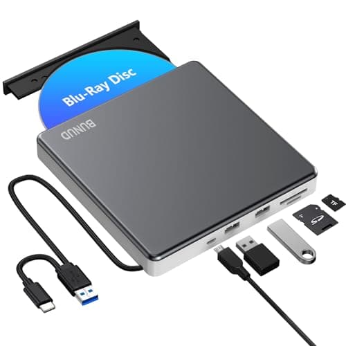 Image of External Blu Ray DVD Drive, USB 3.0 & Type-C Blu-Ray Burner Writer with SD/TF & USB Ports, Slim Optical 3D BD Bluray Drive for Laptop Mac MacBook Pro Air iMac PC Apple Windows 11/10