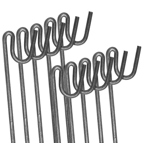Image of ANSIO Steel Fencing Pins 1.2m Long 8mm Thick Non-Galvanised Metal Stakes for Temporary Outdoor Garden Decking & Fencing with Shepherds Crook Head - 10 Pack