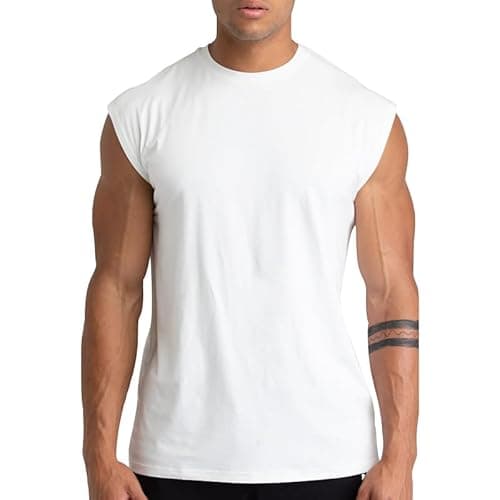 Image of Holure 1 Pack Men's Gym Tank Tops Workout Sleeveless T-Shirts Athletic Muscle Tank Training Bodybuilding Shirts White 09-XL