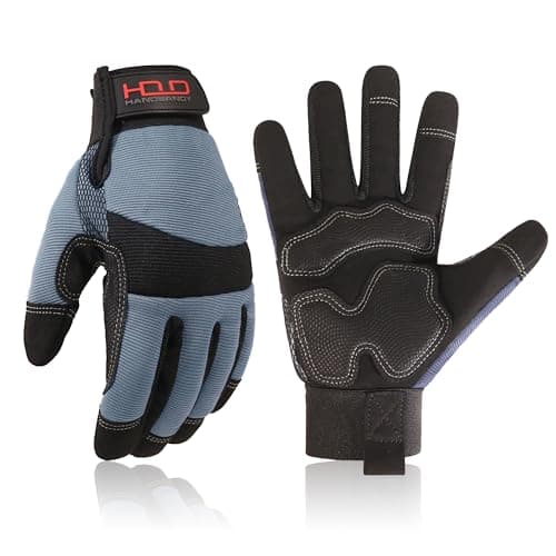 Image of HANDLANDY Anti Vibration Safety Work Gloves for Men Women, Breathable Flexible Spandex Back, Touch Screen Utility Glove (Large, Grey)