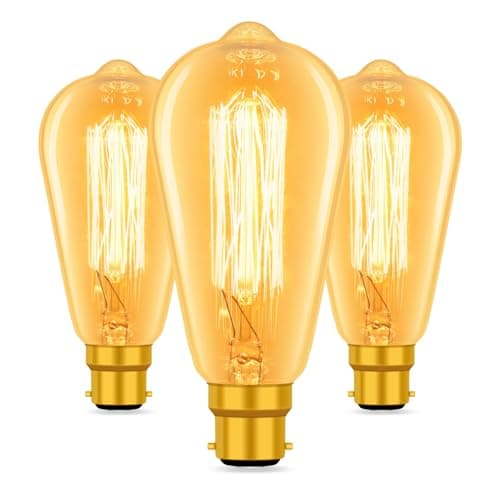 Image of Caldarax 3 Pack B22 Bayonet Vintage Edison Light Bulbs, ST64 Edison Bulb, Retro Filament Light Bulb, Industrial Style Antique Amber Glass Warm White 2700K, 600 Lumen, Decorative Bulbs