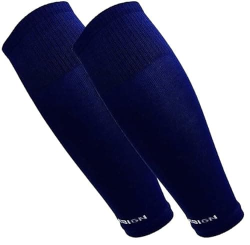 Image of Tapedesign - "TUBES 1 Pair of Football Sleeves (Footless) in Navy for Men, Women & Youth (Size 5-14) - Soccer Leg & Calf Socks for Shin Guards - Adults & Kids Long Shin Guard Cover (OneSize)