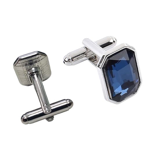 Image of 2 Pack Blue Sapphire Crystal Cufflinks For Men, Classic Square Silver Cufflinks, Luxurious Groom Cuff Links Mens Wedding and Business Shirt Accessories, Elegant Mens Cuff Links Set (Blue)