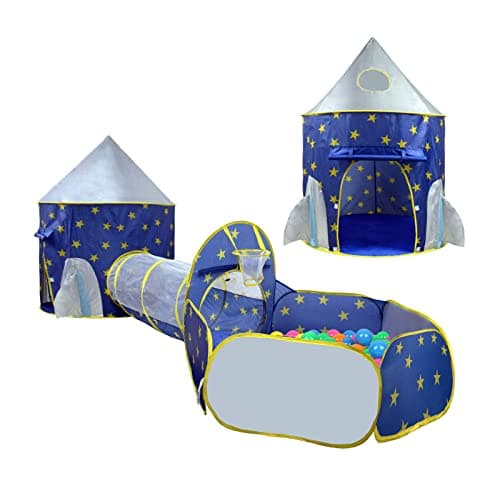 Image of Indoor/Outdoor Children's Playhouse, 3 in 1 Foldable Tent with Crawl Tunnel Play House Ball Pit with Zipper Storage Bag(Space world)