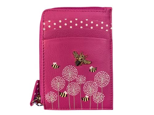 Image of Mala Leather Coin & Card Purse Bumble bee RFID Protection - Moonflower (Pink)