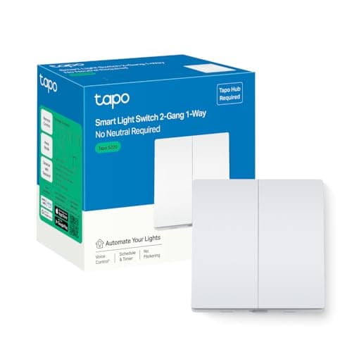 Image of Tapo S220 Smart Light Switch 2 Gang 1 Way, Remote Control Smart Switch, Voice Control, Away Mode, No Neutral Needed, Battery included, Alexa Light Switch, Work with Alexa & Google, Tapo Hub Required