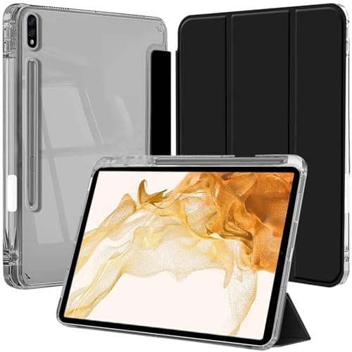 Image of Case for Samsung Galaxy Tab S8 Plus 2022 / S7 FE 2021 / S7 Plus 2020 12.4-Inch with S Pen Holder and Soft TPU Bumper, Clear Transparent Back Slim Stand Shockproof Tablet Cover