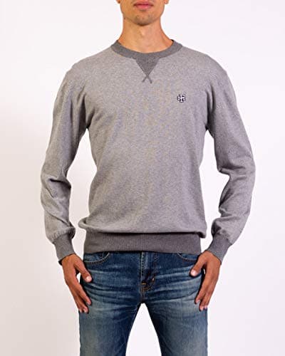 Image of Franklin & Marshall Light Grey Melange Men's Cotton Gents Long Sleeve Knitwear - Large