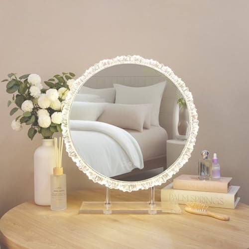 Image of wilko Flora LED Desktop Vanity Mirror, Round, 50x57cm, Clear Acrylic Stand