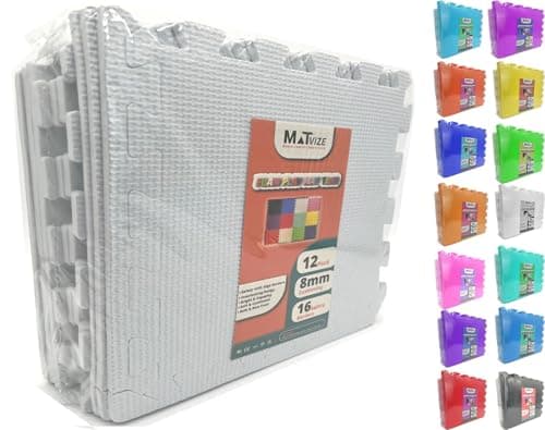 Image of MATVIZE Eva Foam Baby Play Mat – 12Pcs (29x29cm) 8mm Thick Soft White Interlocking Floor Tiles, Waterproof, Non-Slip, Safe & Comfortable Matting for Kids, Child’s play (White, 12 Pack)