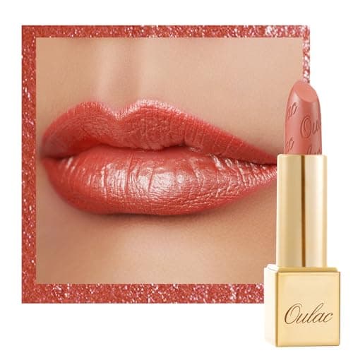 Image of OULAC Orange Metallic Shine Lipstick, Coral Glitter Long Lasting Lipsticks, High Impact Lightweight Soft and Ultra Hydrating,Vegan & Cruelty-Free, Full-Coverage Lip Color 4.3 g/0.15 ozBe Happy(05)
