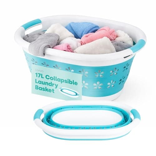 Image of LIVIVO Collapsible Laundry Basket 17L - Foldable Laundry Basket with Handles, Space-Saving Pop Up Washing Basket - Multipurpose Laundry Hamper for Home, Dorms & Utility Rooms (Turquoise)