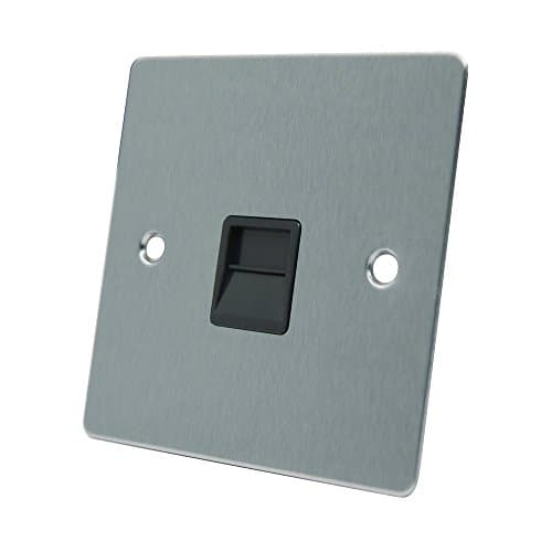 Image of AET FSCTELMBL Satin Chrome Flat Telephone Master Socket and Primary BT Phone with Black Insert