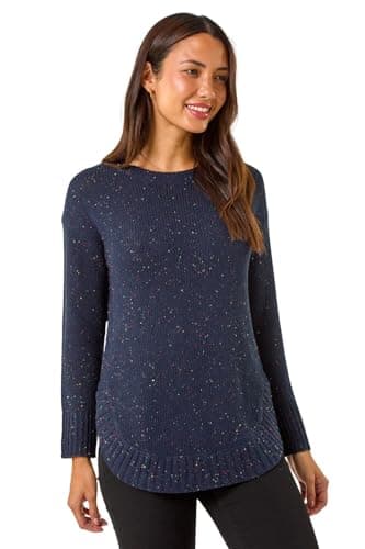 Image of Roman Women Ribbed Jumper for Women UK Ladies Curved Hem Sweater Stitch Detail Pullover Chunky Knitwear Knit Winter Autumn Textured Oversized Soft Cosy Comfy - Midnight Blue - Size 10