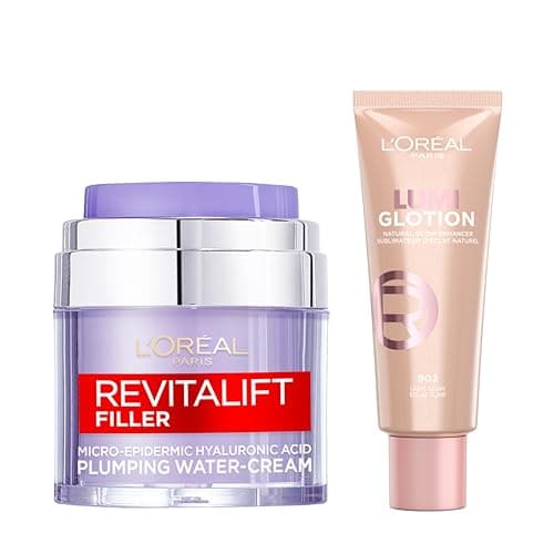 Image of L'Oreal Paris DUO Revitalift Filler Replumping Water Cream, Enriched With Micro, Micro-Epidermic Hyaluronic Acid, 50Ml & Multi-Use Glow Enhancer, 24H Hydration With Shea Butter A