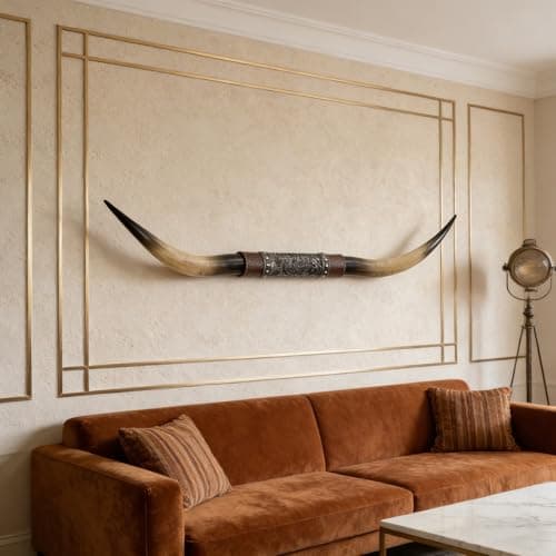 Image of TUPAFJU 70in/180cm large Long Horn Skull Head, bull wall decor Horn Resin Cow Skull Wall Decor，for office living room bedroom(Black)