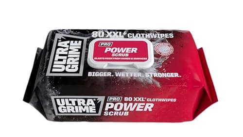 Image of UltraGrime PRO Power Scrub Wet Wipes - Heavy-Duty Cleaning Cloths & Hand Wipes Multi Purpose Kitchen, Toilet, Floor & Surface Scrubbing Wipes Alcohol-Free - Extra Large Professional Wipes (Pack of 80)