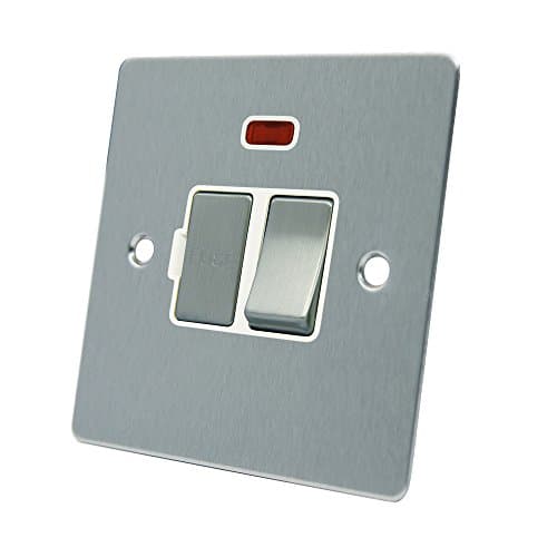Image of AET FSCSFNWS 13 A Satin Chrome Flat Switched Fused Neon Indicator Spur Connection Unit W/Neon White Insert Metal Rocker Switch