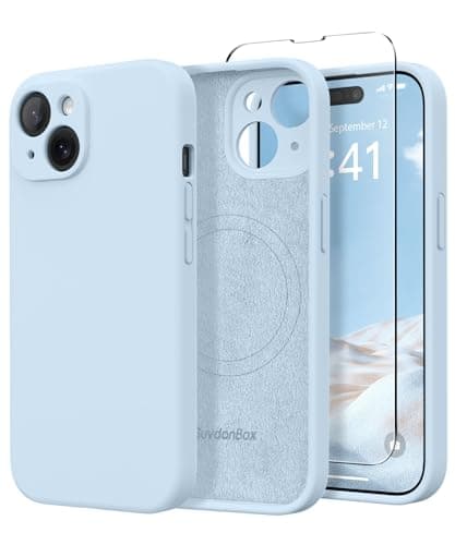 Image of SuydanBox Magnetic for iPhone 15 Case, Compatible with MagSafe, [Screen Protector + Full Camera Protection], Silicone Shockproof Anti-Scratch Protective Phone Case for iPhone 15 6.1", Light Blue
