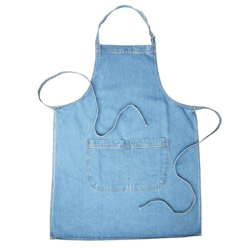 Image of Bronta Mill Denim Apron with Twin Pockets for Men and Women - Chef Work DIY - Light Stonewash