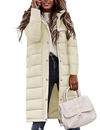 Image of Tuopuda Women Winter Quilted Puffer Coat Lightweight Long Down Hooded Jacket Zip Up Warm Winter Parka Coat Side Split Windproof Outerwear with Pockets(White,XL)