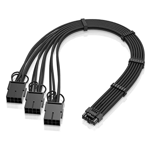 Image of EZDIY-FAB GPU Power Sleeved Cable Extension, 16pin(12+4) 12VHPWR PCIe 5.0 Connector Male to 3X PCIE 8 PIN for RTX ˋ4070ti/ 4080/ 3090Ti, with Pre-Installed Cable Combs-16AWG/Black