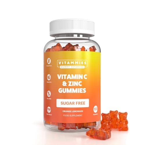 Image of Vitammies Vegan Sugar Free Vitamin C and Zinc Gummies – Chewable Orange Lemonade Flavor Gummies Vitamins Adults and Kids – 200mg Vitamin C Per Serving for Daily Wellness (120 Units)
