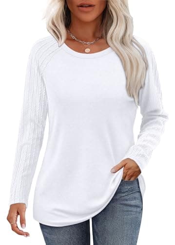 Image of Aokosor Long Sleeve Tops Women Oversized Sweatshirt for Women UK Ladies Sweatshirts Crewneck Tunic Ladies Tops Size 6-8 White S
