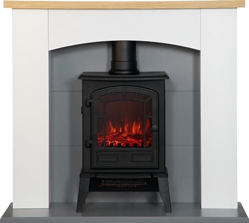 Image of Adam Huxley in Pure White & Grey with Sureflame Ripon Electric Stove in Black, 39 Inch